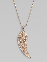 A graceful rose gold angel's wing, dusted with diamonds, takes flight on a long, luxe chain. Diamonds 0.014 tcw 14k rose gold Chain length, about 16 Pendant length, about 1 Lobster clasp Imported