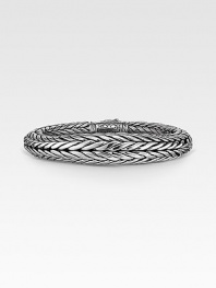 Sleek and stunning wristwear is handwoven in polished sterling silver. Pairs ideally with a suit or a tee. Signature dual-locking clasp About 8½ long Made in USA