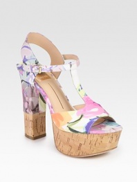 Abstract floral print and natural cork sweeten this classic leather slingback design. Cork and leather-trim heel, 5 (125mm)Cork platform, 1½ (40mm)Compares to a 3½ heel (90mm)Printed leather upperLeather lining and solePadded insoleImported