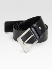 Versatility for the workweek and beyond in smooth leather with an engraved silvertone buckle. Logo detail on buckle About 1½ wide Leather Made in Italy 