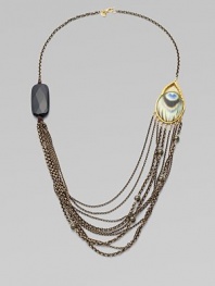 EXCLUSIVELY AT SAKS. A faceted chunk of dramatic black quartz on one side, a hand-sculpted, hand-painted peacock design Lucite medallion on the other, and a variety of chains with shell pearls in between.LuciteBlack quartz and shell pearlsGoldtone and bronze platedLength, about 24Lobster claspMade in USA