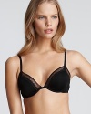 A sexy mid-coverage bra with delicate lace trim along neckline and logo embossed straps.