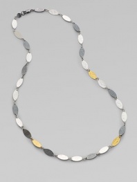 From the Willow Collection. This elegant strand of contrasting, hammered leaf shapes - white and blackened sterling silver and 24k yellow gold - is at once modern and earthy.Sterling silver 24k yellow gold Chain length, about 16 Pelican clasp Imported
