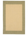 Step outside the box and create a cozy backyard retreat with this all-weather area rug, suitable for indoor and outdoor use. Full-framed with a natural-green border and beige ground, thin stripes crisscross to create an textured grid pattern, adding an unexpected touch of warmth to stone entryways, patio decks and outdoor gathering areas. Pet friendly and resistant to mold and mildew.