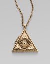 This evil eye, framed in a triangular locket, has the look of a treasured antique.14k goldplated Chain length, about 36 Pendant length, about 2¾ Lobster clasp Made in USA