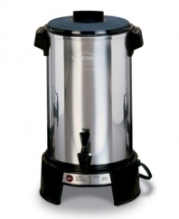 Bring on the crowds! This 36-cup capacity coffee urn makes a cup per minute, so you're ready to entertain when they arrive. With automatic temperature control and a serving indicator light, this coffee maker is a must-have for group events, parties and other get-togethers, ensuring that every cup is served steaming and everyone has their fill. 1-year warranty. Model 43536.