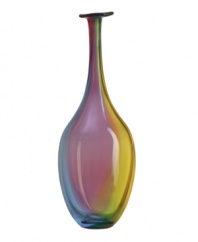 A beautiful accent for any home, this slender-necked bottle in swirling shades of pink and gold.