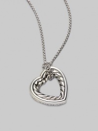 From the Cable Heart Collection. Both sweet and sophisticated, a graceful heart of cabled sterling silver with signature accents of 18k gold hangs from a sterling silver box chain. Sterling silver and 18k yellow gold Chain length, about 16 Pendant length, about 1 Lobster clasp Made in USA