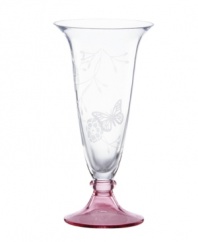 Etched with butterflies and blooms, this Butterfly Meadow bud vase by Lenox gives casual settings a whimsical lift. A tinted pink base adds a splash of color to luminous crystal. Qualifies for Rebate