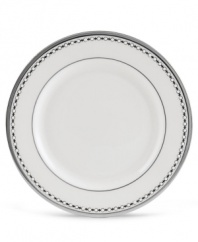 Combining elements both modern and vintage, the understated Pearl Platinum collection is designed to mimic a strand of lustrous pearls. With imitation pearl accents and platinum rims on fine bone china. Qualifies for Rebate
