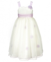 She'll look her Sunday best in this floral dress with seasonally rich lavender color.