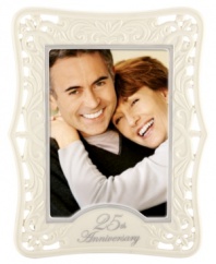 The picture of happiness. Crafted of glazed ivory porcelain, the Portrait Gallery 25th anniversary picture frame from Lenox features scrolling vines and elegant cutwork to complement a beautiful couple. Qualifies for Rebate
