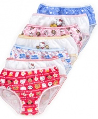 One for every day of the week! Delight her Monday through Sunday with a 7-pack collection of Hello Kitty underwear.