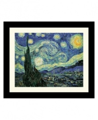 One of the most recognized images worldwide, The Starry Night combines van Gogh's trademark swirling, starlit sky, sweeping cypress trees and rolling hills. Painted from memory during his stay at the Saint-Remy asylum, this celestial scene may allude to the Biblical story of Joseph. Wood frame features embossed antique gold.