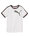 Old school cool: PUMA's vintage tee with racing stripe piping on the collar and sleeves.