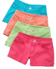 True colors. Add pizazz to her basic collection and she'll show off her bright side in a pair of these vivid Guess shorts.