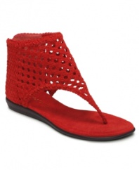 Forget heels and take fashion to new heights in your own way. The Nightchlub sandals by Nine West feature a crocheted suede ankle wrap on a flat thong sandal.