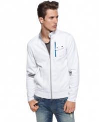 With moto-inspired details, this lightweight track jacket from INC has plenty of urban style for your layered look.