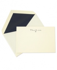Put it in writing. Simply elegant, these ecru thank you notes are inked in navy with coordinating envelopes that'll make your words something someone can cherish. From Crane.