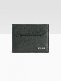 A smart leather card case in sumptuous pebbled leather with a front logo detail.Five card slots4½ W X 3HMade in Italy
