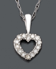 Give a little girl a diamond-accented heart necklace as sweet as she is. Set in 14k white gold. Approximate length: 15 inches. Approximate drop: 1/4 inch.