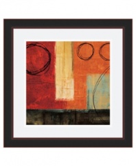 Circle meets the square. Vivid brushstrokes contrast black lines, creating a dramatic art print that appeals to modern taste. By artist Brent Nelson, this abstract design is framed in black for an especially clean finish.