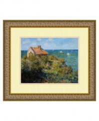 A masterpiece by world-renowned artist Claude Monet, this art print offers a spectacular water view from any room. Featuring a fisherman's cottage perched on the cliffs at Varengeville. This warm, sunny landscape is complemented by an embossed gold frame.