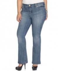 Defined by a slim fit, Baby Phat's flared plus size jeans are blazing hot must-haves for your weekend wardrobe!