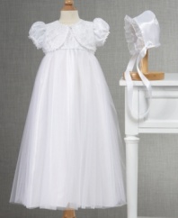 From Cherish the Moment, a gorgeous three-piece christening outfit that gifts your precious girl with the proper elegance she needs to make that special day memorable.