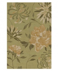 A delicate bouquet of florals pops against a moss-green ground, bringing beauty to every outdoor floor. This indoor/outdoor area rug from Dalyn is crafted from hand-hooked polypropylene for superb durability when exposed to the elements.