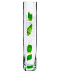 Like blades of grass, this Kosta Boda bud vase is straight, tall and full of life. A column of clear art glass streaked with texture and vivid green punctuates a room with modern artistry. Designed by Anna Ehrner.