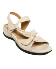 Clarks softens the classic sunny look of their Lucena sandals with draped details and asymmetrical straps.