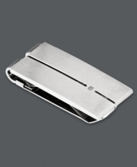 Stay organized in style. This chic money clip features a stainless steel setting with a black enamel stripe and sparkling diamond accent. Tension backing keeps money secure. Approximate length: 2-1/6 inches. Approximate width: 7/8 inch.