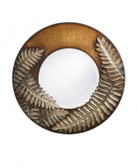 Look to nature for inspiration. Draped in brushed silver and bronze ferns, the Lilly wall mirror from Howard Elliot accents the bedroom or living room wall with rustic beauty.