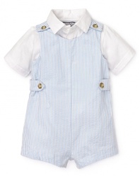 Hartstrings Infant Boys' Seersucker Shortall & Polo Shirt Set - Sizes 12-24 Months
