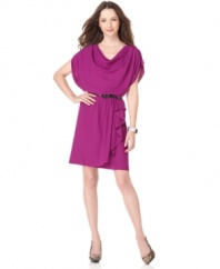 Nine West's radiant fuchsia dress is ready to go wherever you are-wear this belted, ruffled style to dinner with girlfriends, a working lunch, out on a date or almost anywhere in between.
