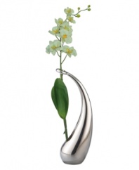 Celebrate nature with Nambe. Sculpted in a fluid metal curve, the Elbo bud vase transforms a stem of silk orchids – or your favorite fresh flowers – into modern art. A beautiful bridal shower or birthday gift!