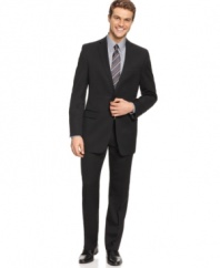 Whether your office is on Wall Street or Main Street, this sleek, slim-fit suit from DKNY offers all the modern attitude you need.