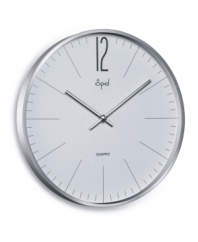 Streamline your day with the cool, clean design of this aluminum wall clock. Silvertone hands and a white dial offer sleek precision to suit any style of decor. With glass cover.