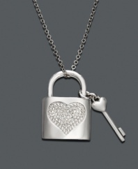 The perfect key to unlock her heart. This sterling silver pendant features an adorable dangling key charm and lock bedecked in round-cut diamond (1/10 ct. t.w.). Approximate length: 18 inches. Approximate drop: 1 inch.
