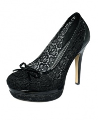 Pretty in pumps: The Carly pumps by Baby Phat are graced with feminine lace and a chunky platform topped with a bow.