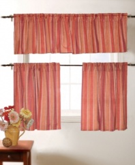 Warm up your rooms with sunset-inspired hues and pure cotton. The Banyon window valance boasts stripes of spice tones accented with white dots for a casual, contemporary appeal.