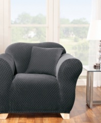 Fresh. Modern. Versatile. Featuring an allover geometric oval pattern, the Stretch Stone chair slipcover from Sure Fit gives your furniture a contemporary look, instantly! Ultrasoft stretch fabric is designed to cover hard-to-fit pieces with ease.