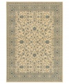 Cool and cordial, this sweet Karastan area rug welcomes you to the most comfortable spot in your home. A soft beige ground is trimmed with lane-blue patterns in a pleasing design inspired by antique English manor house rugs. Wool construction with cotton foundation for added strength and softness.