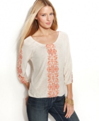 Rich-looking embroidery with delicate beading scattered throughout take INC's peasant top to the next level of chic!