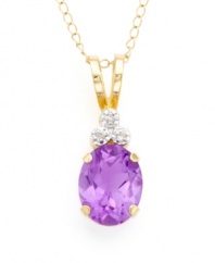 Wear the color of royalty around your neck with this delicate necklace that will flatter the neckline. A vibrant oval-cut amethyst, 1-1/3 ct. t.w., is accented with a cluster of diamonds and set in 14K gold. Chain measures 18 inches.