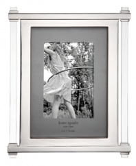 Columns of clear add chic, unexpected contrast to luxe silver plate in kate spade's contemporary Barcelona Drive picture frame.