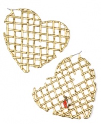 Love actually. Hearts are a perennially popular jewelry motif, and RACHEL Rachel Roy interprets them as funky, fashionable drop earrings. Featuring an openwork fence design, they're crafted in gold tone mixed metal. Approximate drop: 2-1/2 inches.