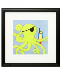 Captain Calamari keeps an eye out for treasure with a first mate who's far from home in this framed art print for adventure-seeking youngsters.