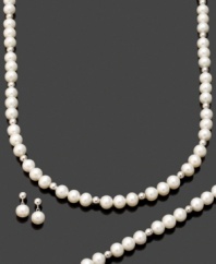 Set yourself up for elegance with this beautifully crafted necklace and earrings. In sterling silver and cultured freshwater pearl (6-7 mm). Approximate necklace length: 18 inches long.